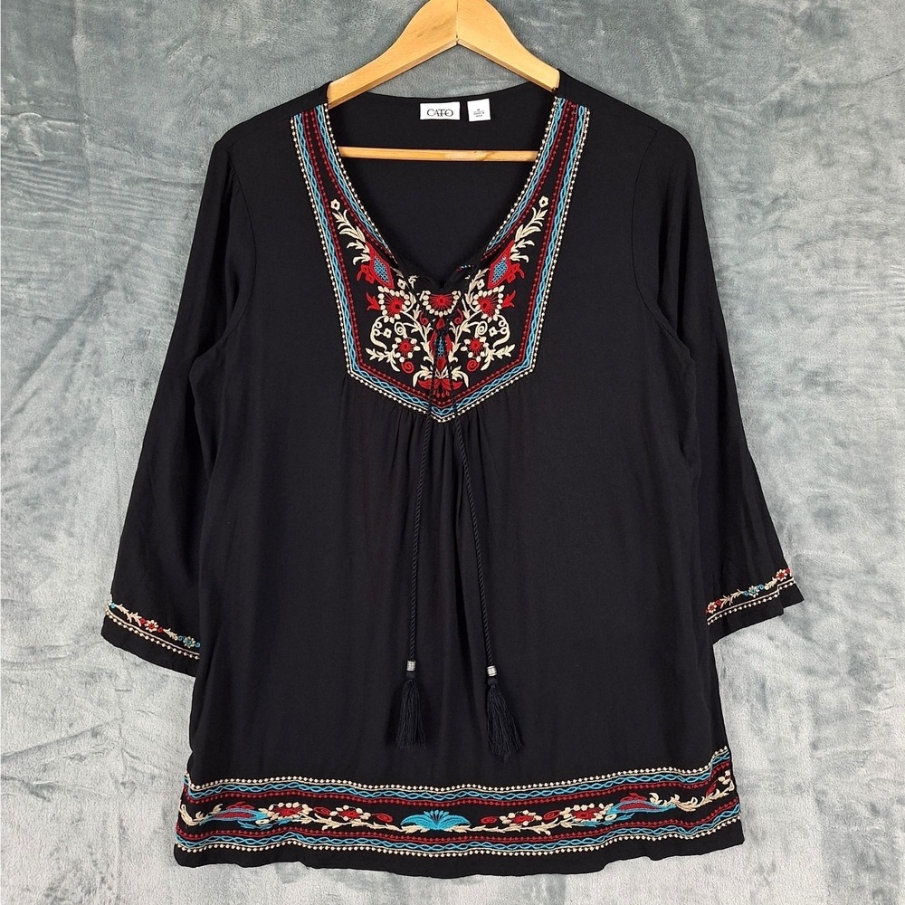 Womens Top Medium Boho Festival Peasant Embroidered Floral Hippie Retro Tunic
